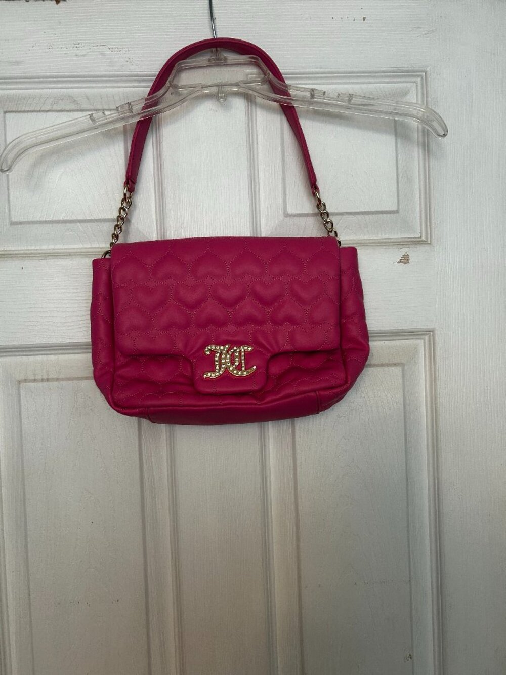 Juicy Couture Hot Pink Quilted Heart Shoulder Bag with Jeweled Logo